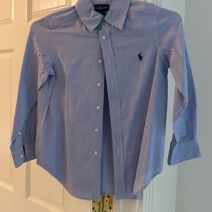 Boys Ralph Lauren size 8 button down blue and white striped dress shirt